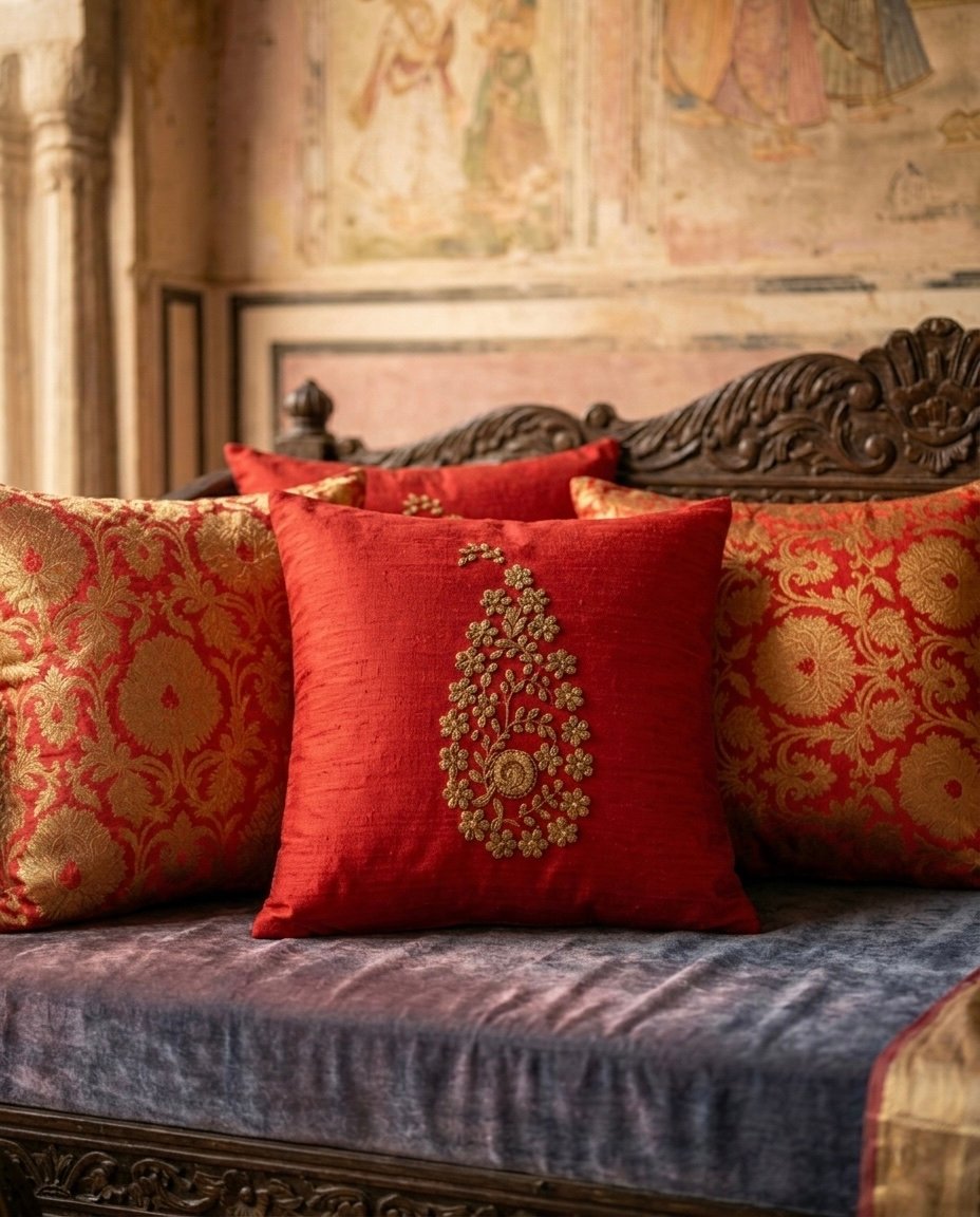 Noor-E-Ambi Red Set of 4 Cushions - Image 3