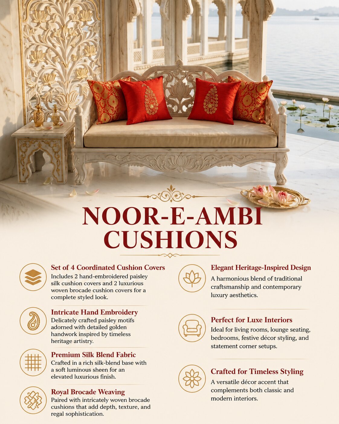 Noor-E-Ambi Red Set of 4 Cushions - Image 6