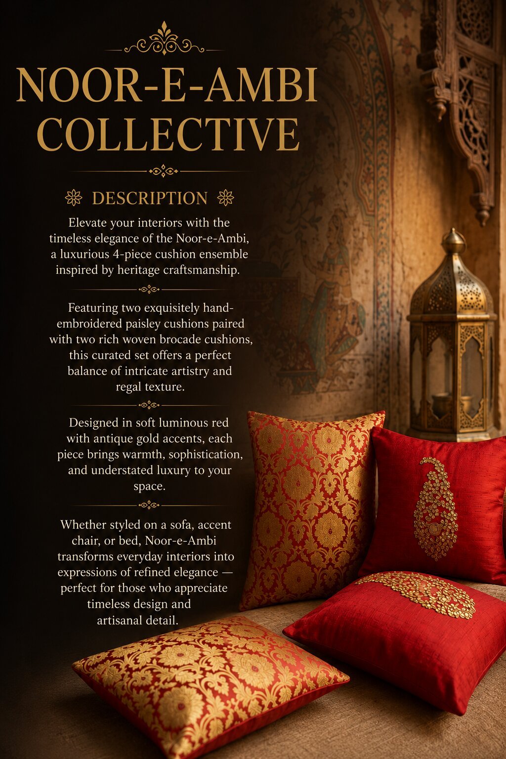 Noor-E-Ambi Red Set of 4 Cushions - Image 7
