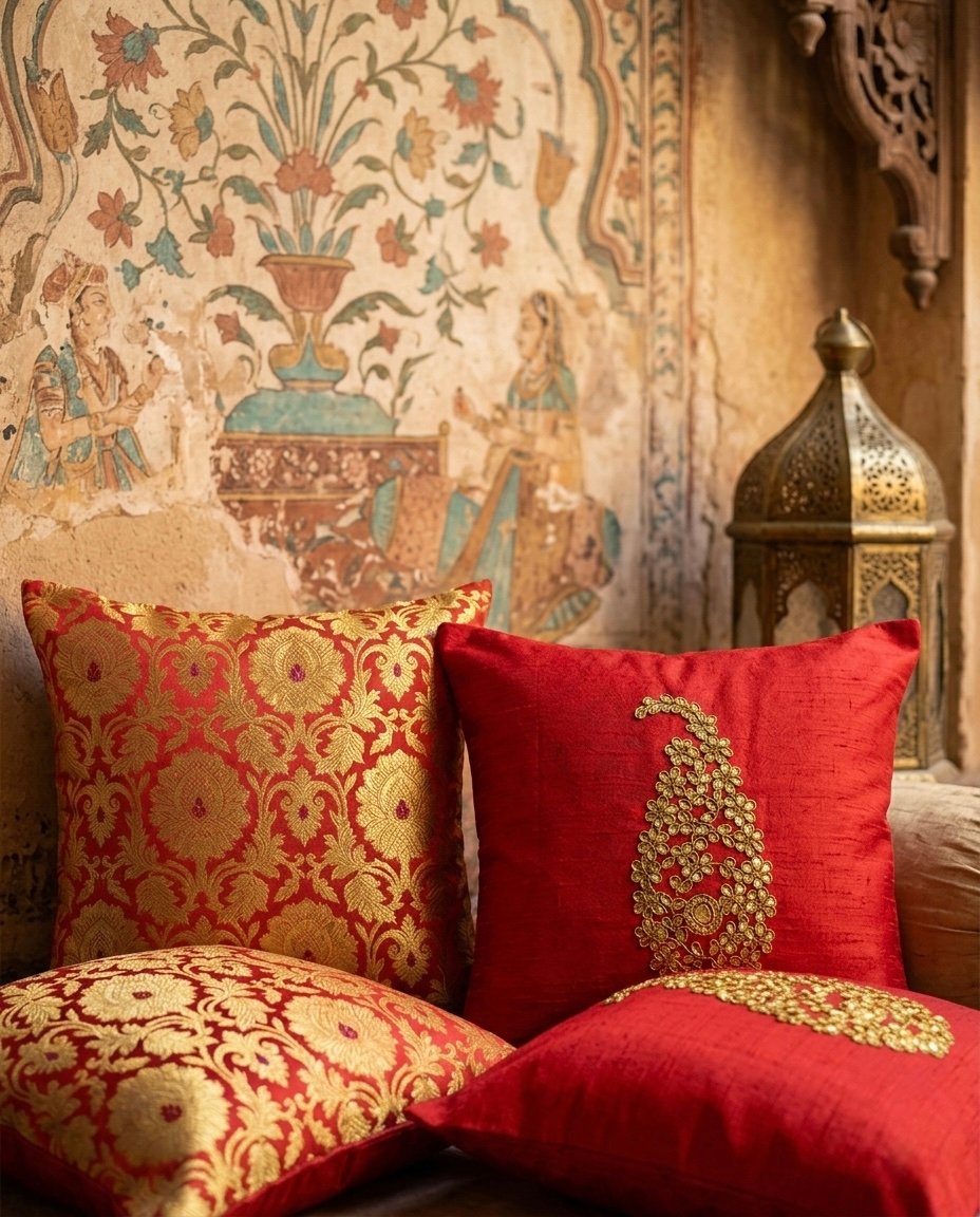 Noor-E-Ambi Red Set of 4 Cushions - Image 5